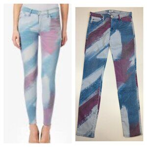 HUDSON Bomb Wash NICO Mid-Rise Faux Pockets Super Skinny Slim Fit Printed Jeans